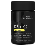 Sports Research, Витамины D3+K2 5000 МЕ, Vitamin D3+K2, 30 растительных капсул